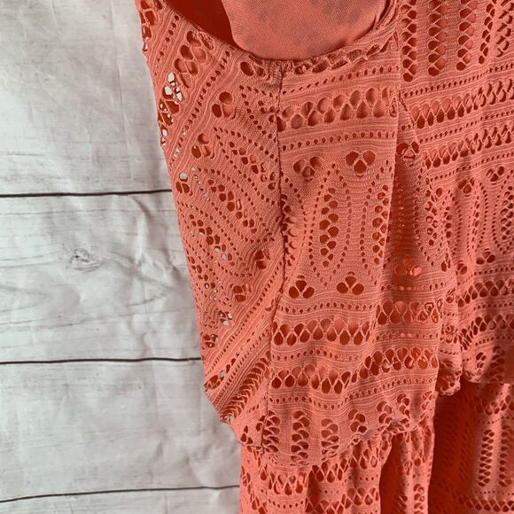 London Times Dress Maxi Midi V-neck 8 M Orange Pink elastic waist lace stretch - Picture 6 of 16